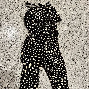 Heart Patterned Black and Cream Kids Romper